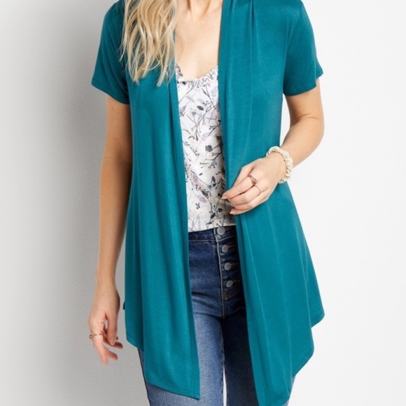 Teal Short Sleeve Open Front Cardigan - Picture 1 of 5